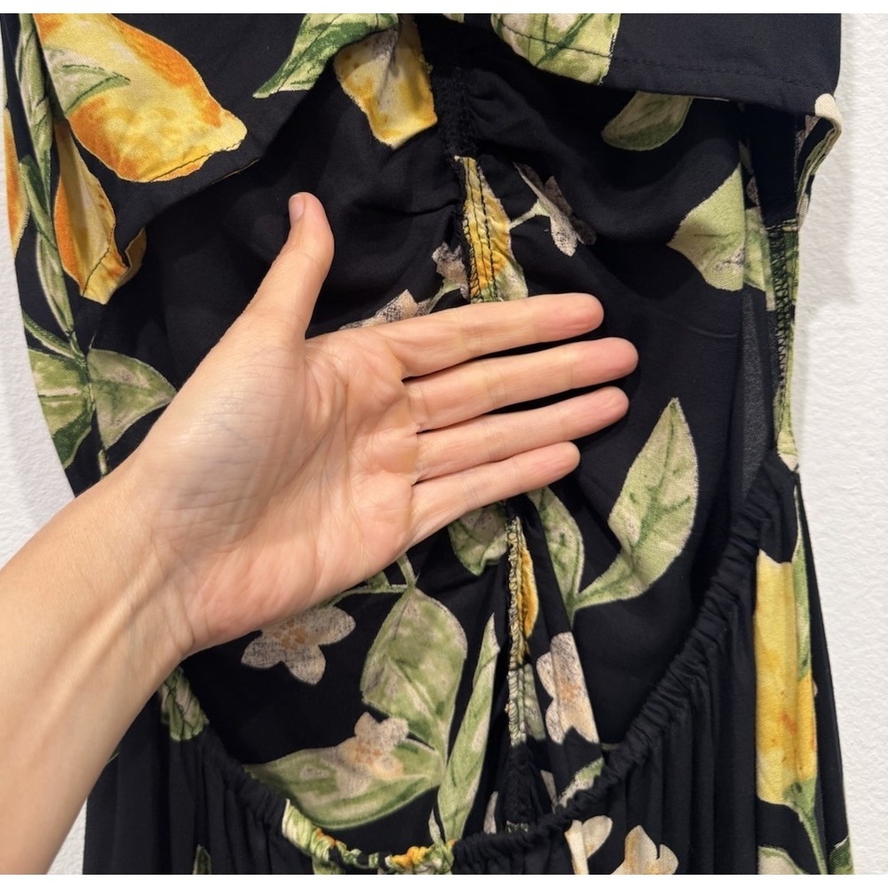 ASOS Design Twist Strap Midi Lemon Print Dress Size 6 Open Back Ruched Bodice - Picture 9 of 14